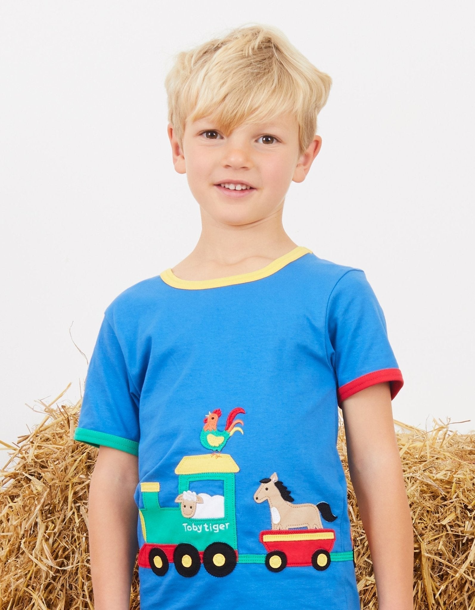Toby Tiger Organic Applique Short-Sleeved T-Shirt - Animal Train