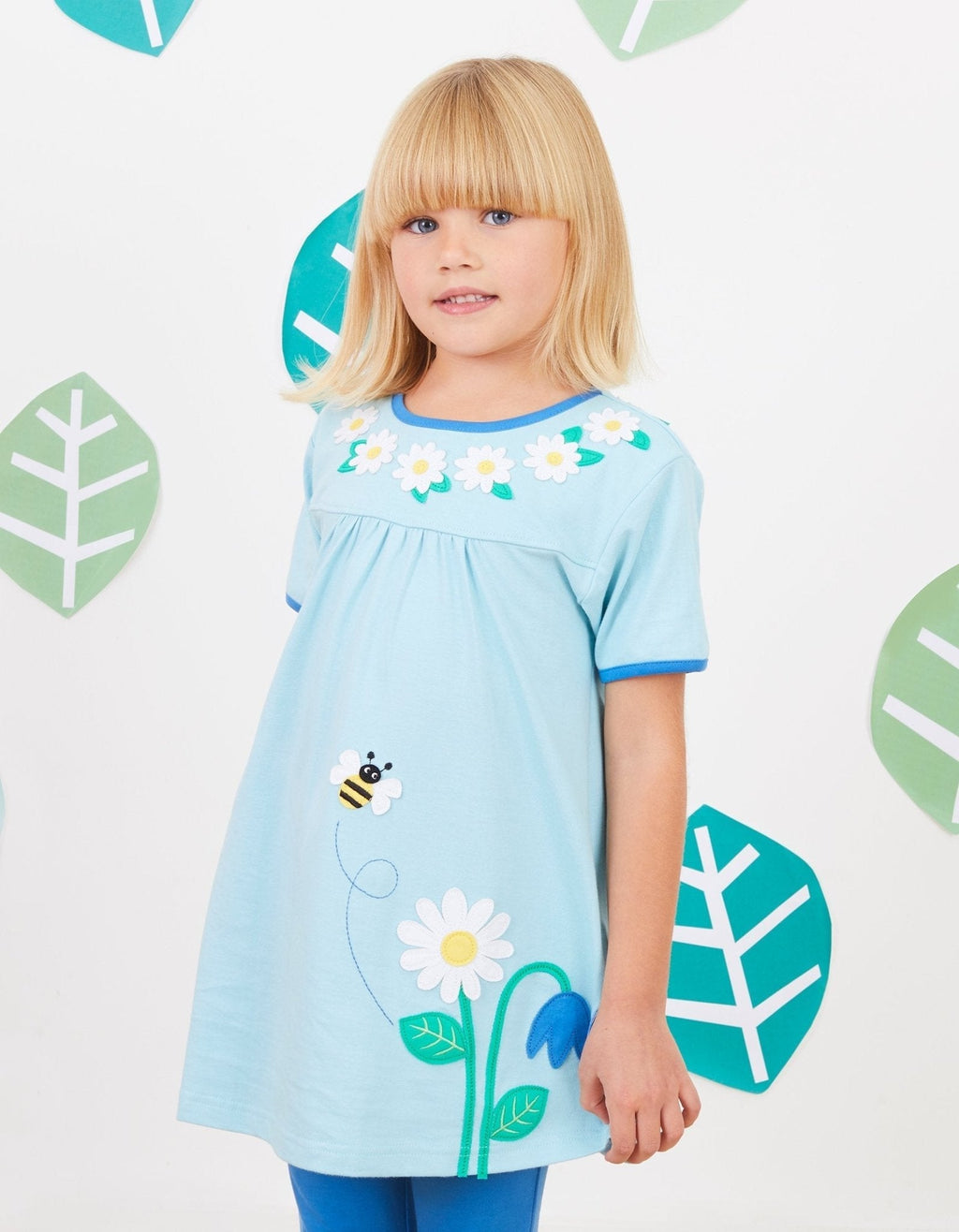 Toby Tiger Organic Applique T-Shirt Dress - English Garden
