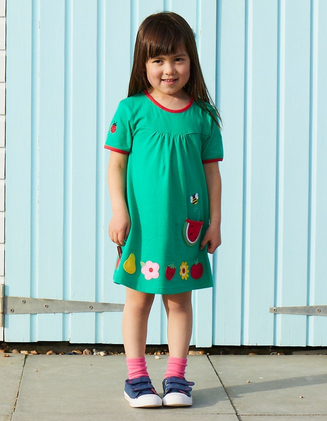 Toby Tiger Organic Applique T-Shirt Dress - Fruit Flower