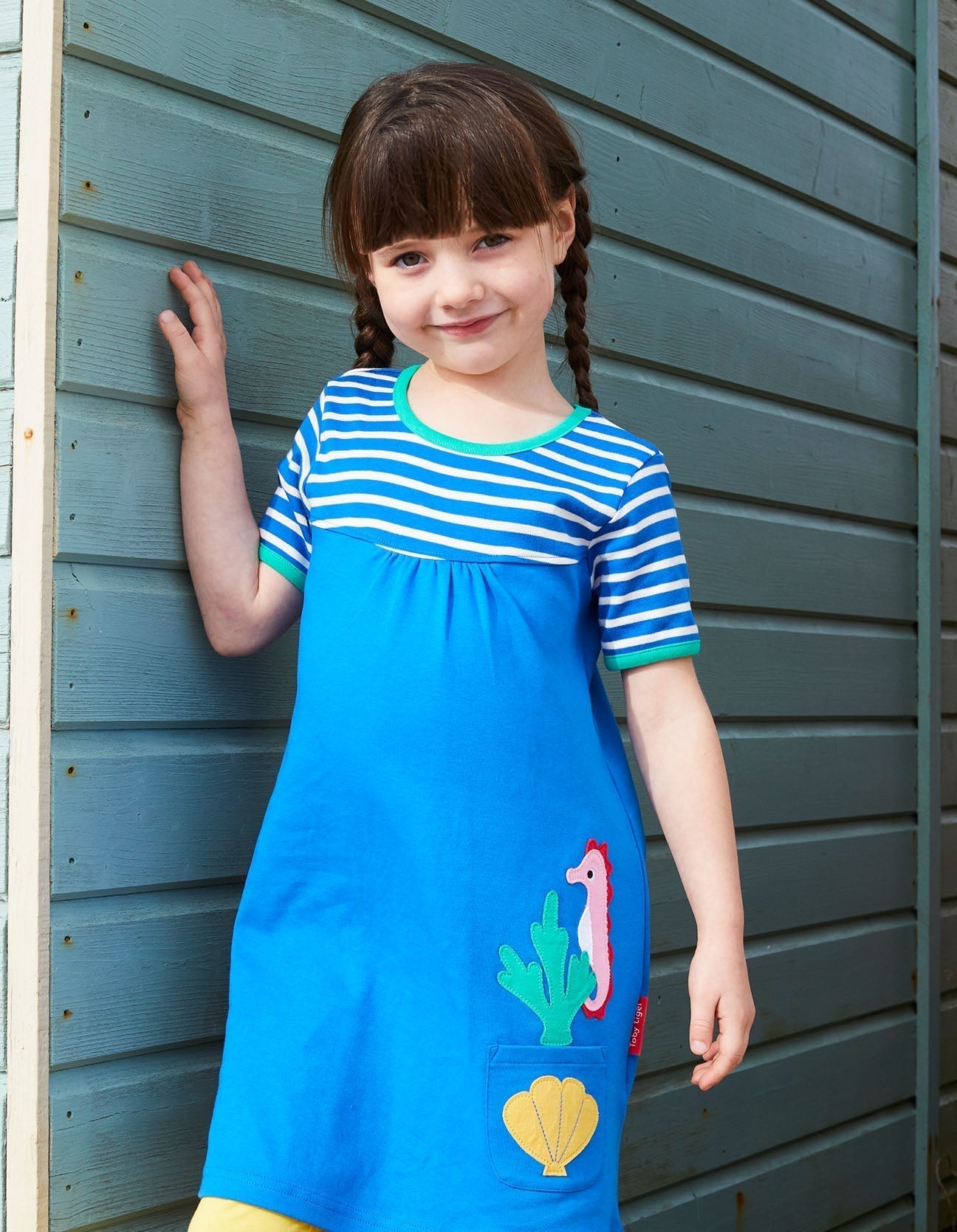Toby Tiger Organic Applique T-Shirt Dress - Seaside Seahorse