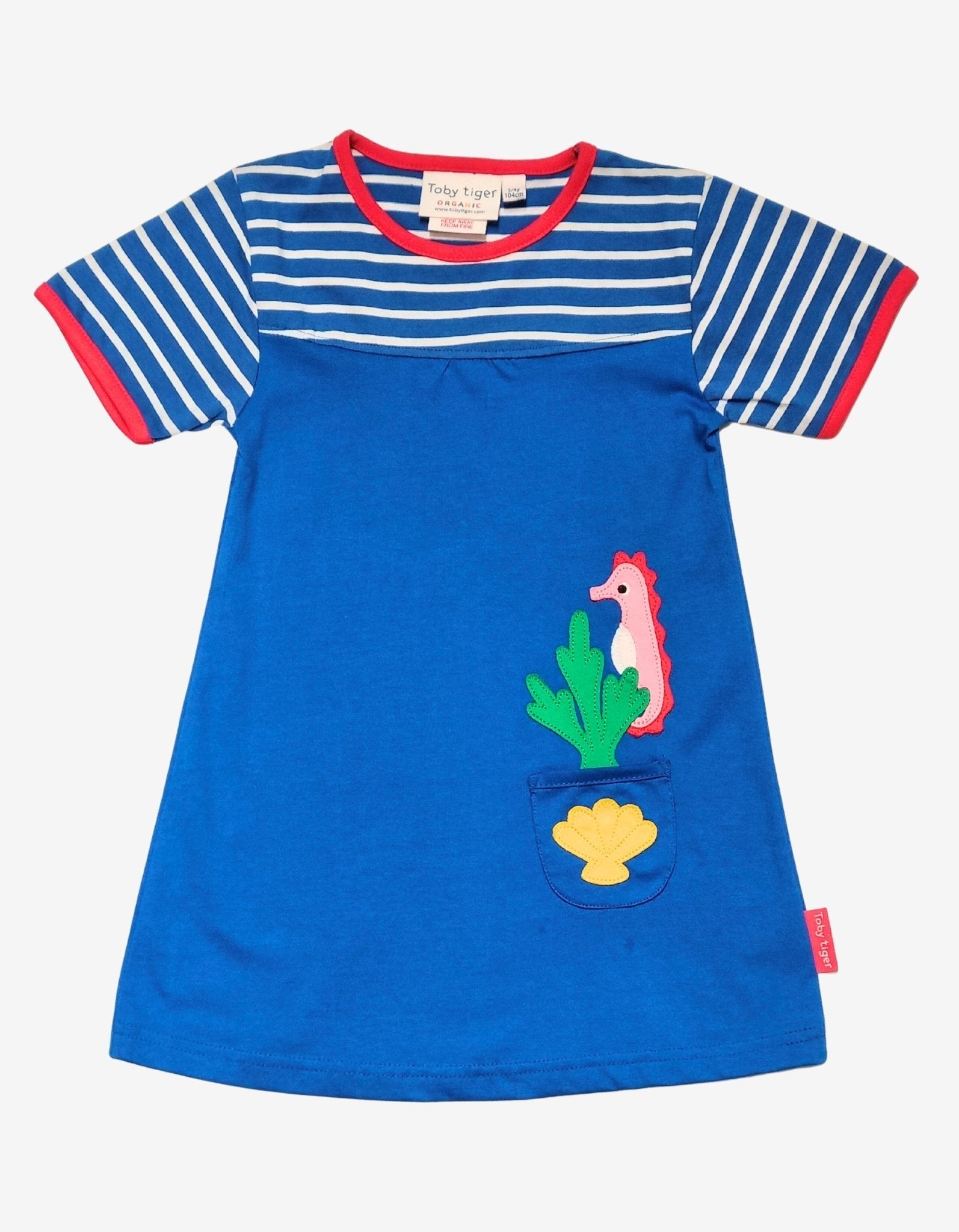 Toby Tiger Organic Applique T-Shirt Dress - Seaside Seahorse