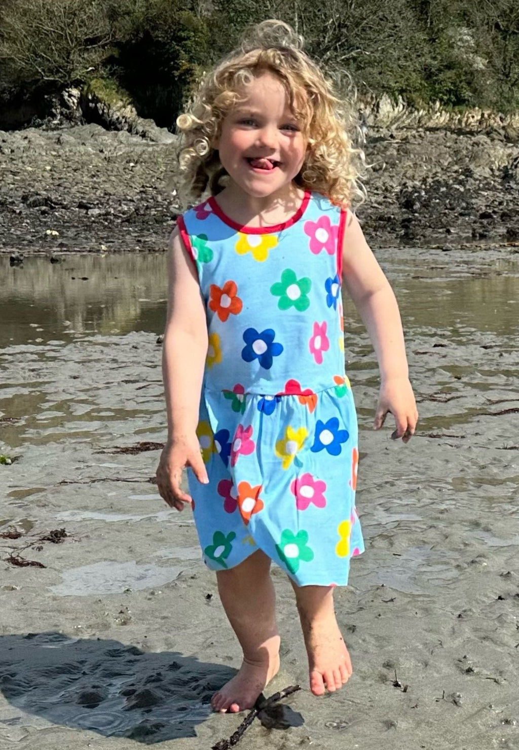 Toby Tiger Organic Summer Dress - Rainbow Bloom Print