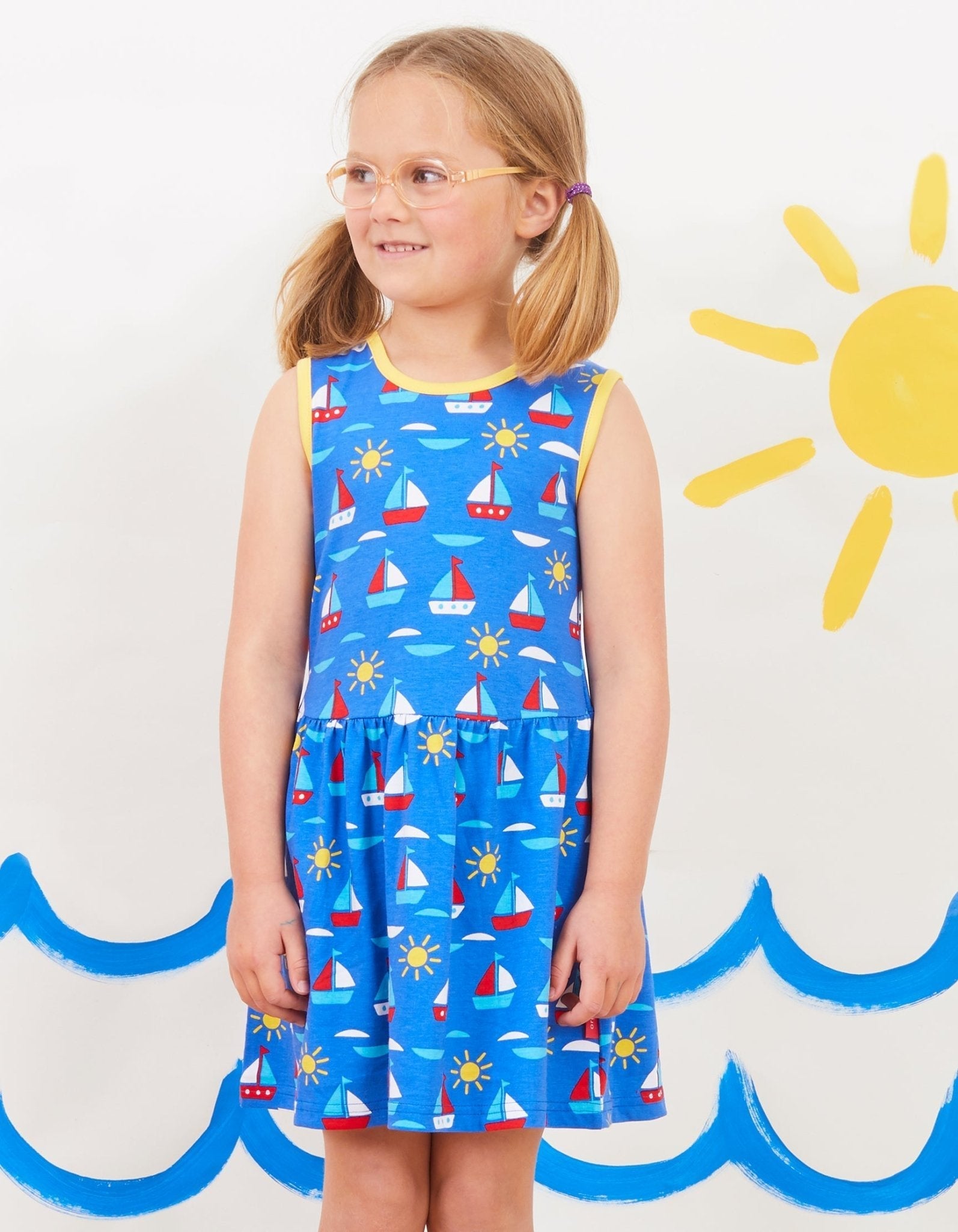 Toby Tiger Organic Summer Dress - Boat Print