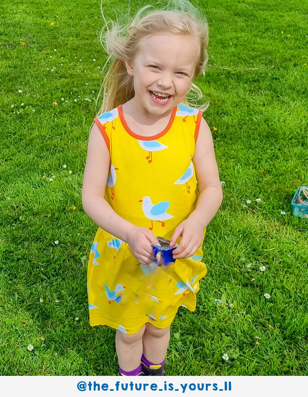 Toby Tiger Organic Summer Dress - Yellow Seagull Print