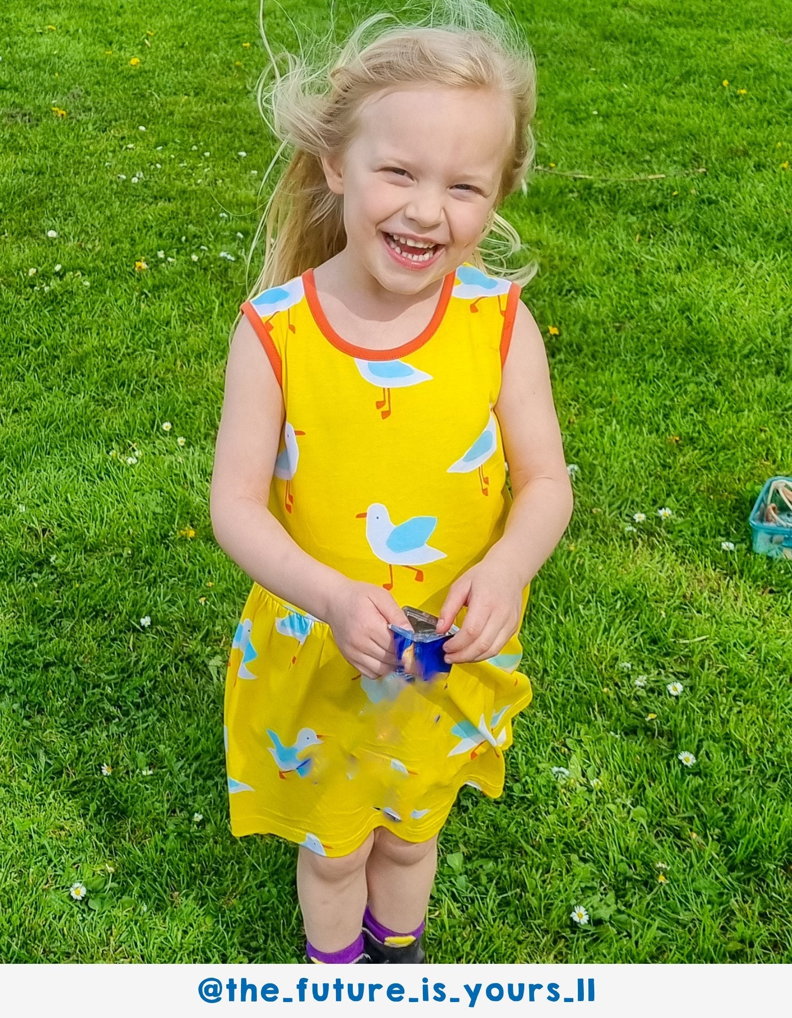 Toby Tiger Organic Summer Dress - Yellow Seagull Print