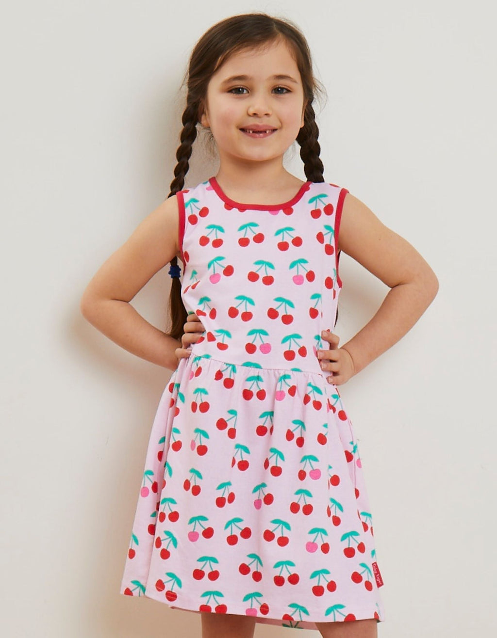 Toby Tiger Organic Summer Dress - Cherry Print Pink