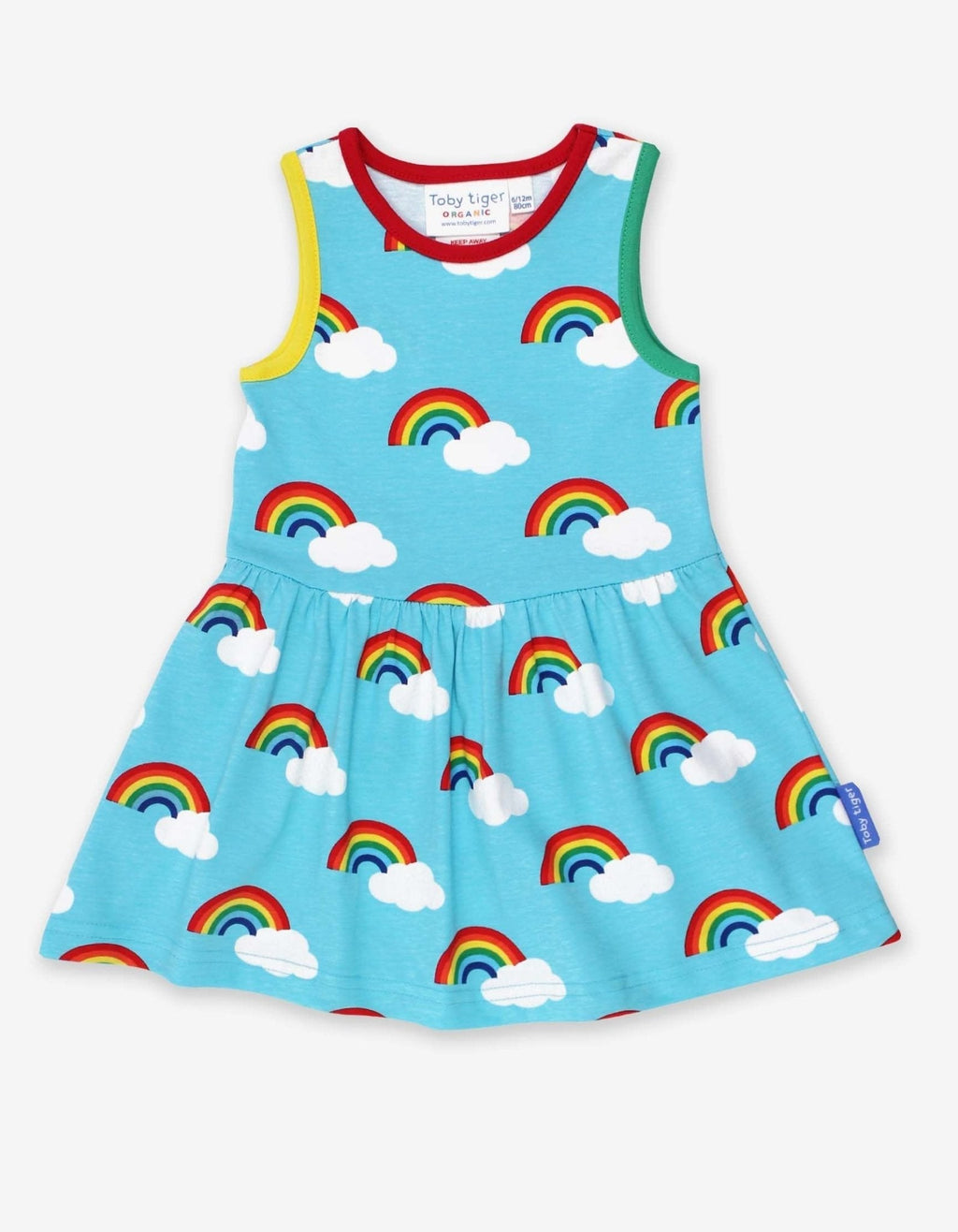 Toby Tiger Organic Print Summer Dress - Turquoise Rainbow