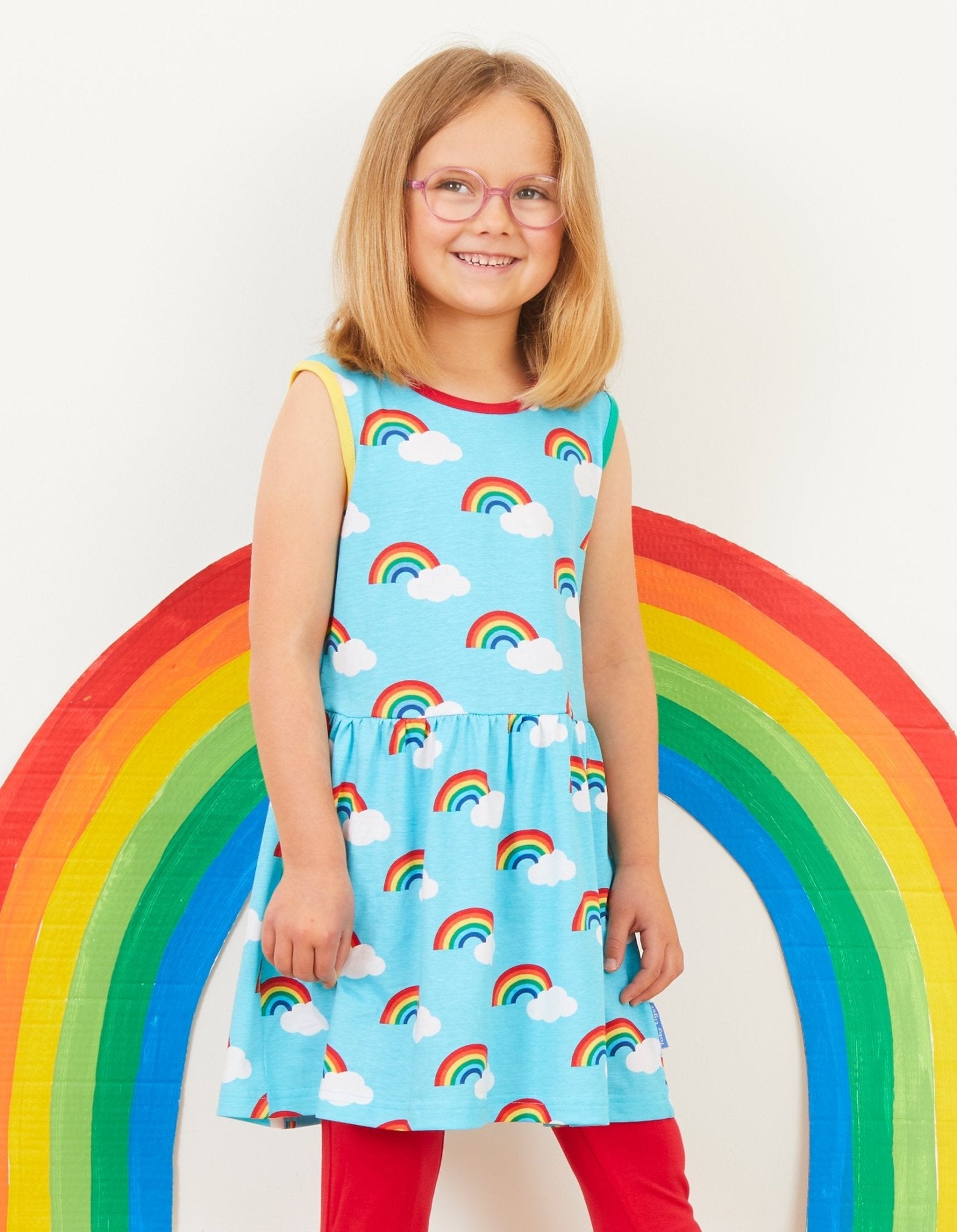 Toby Tiger Organic Print Summer Dress - Turquoise Rainbow