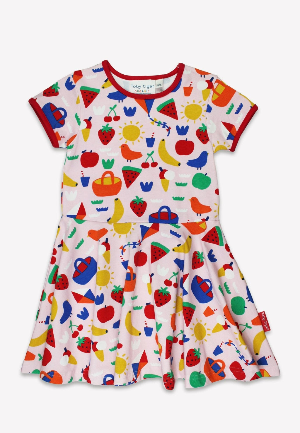 Toby Tiger Organic Short Sleeved Skater Dress - Picnic Print