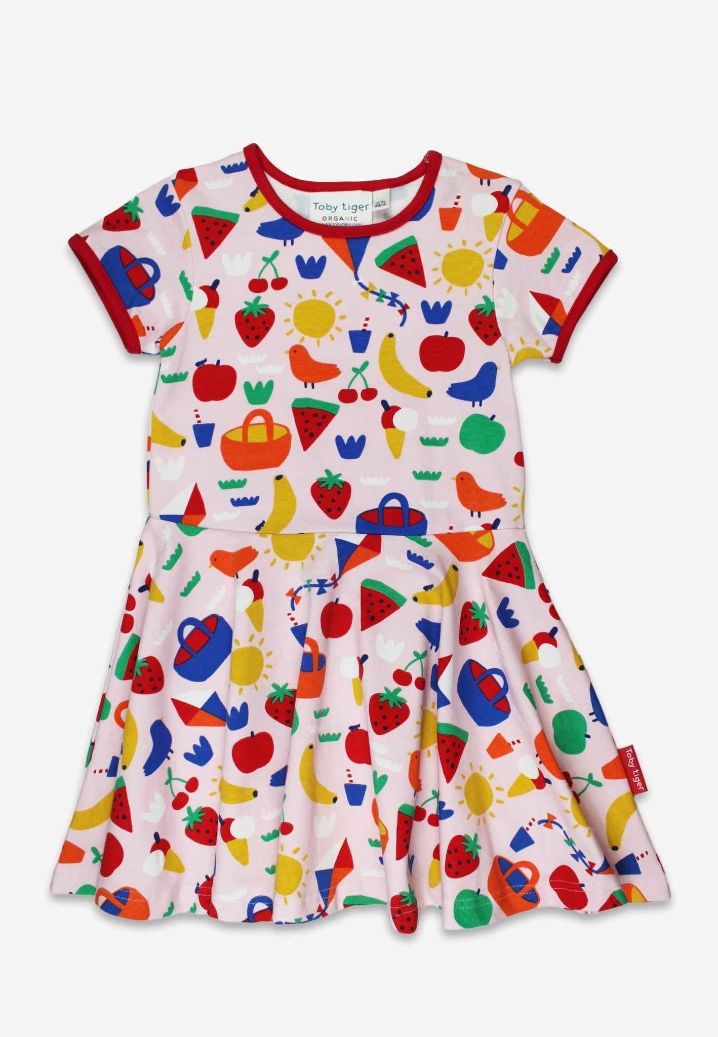 Toby Tiger Organic Short Sleeved Skater Dress - Picnic Print
