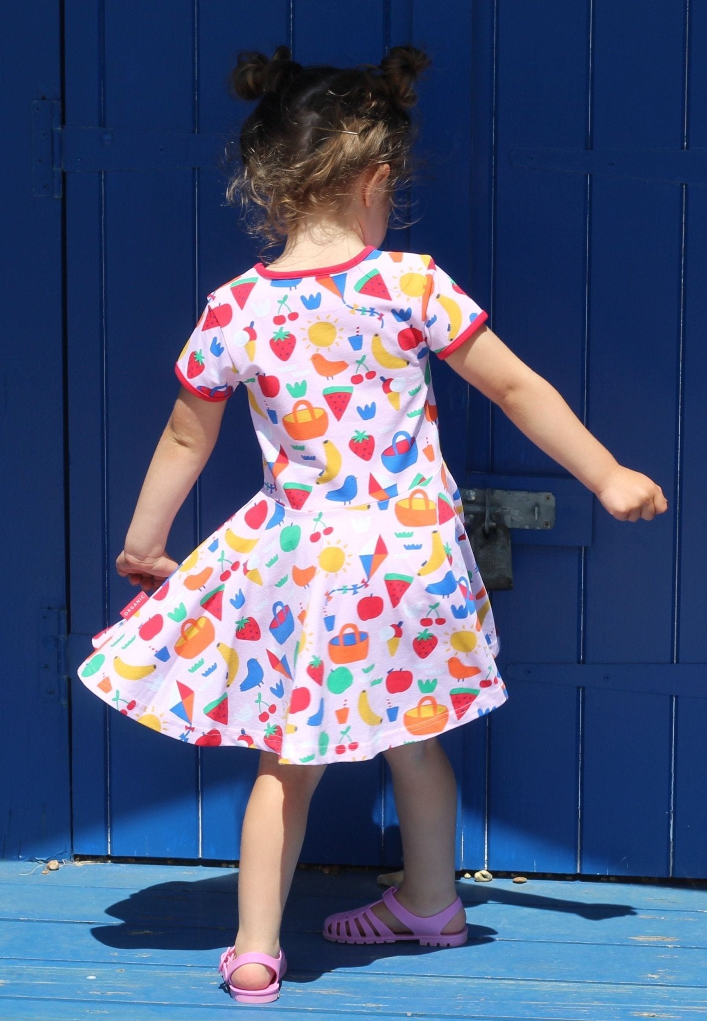 Toby Tiger Organic Short Sleeved Skater Dress - Picnic Print