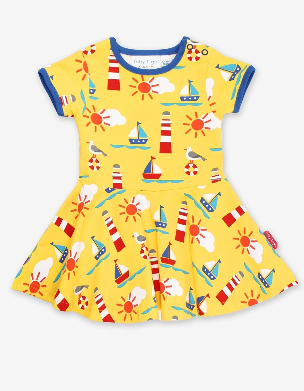 Toby Tiger Organic Short Sleeved Skater Dress - Seaside Print