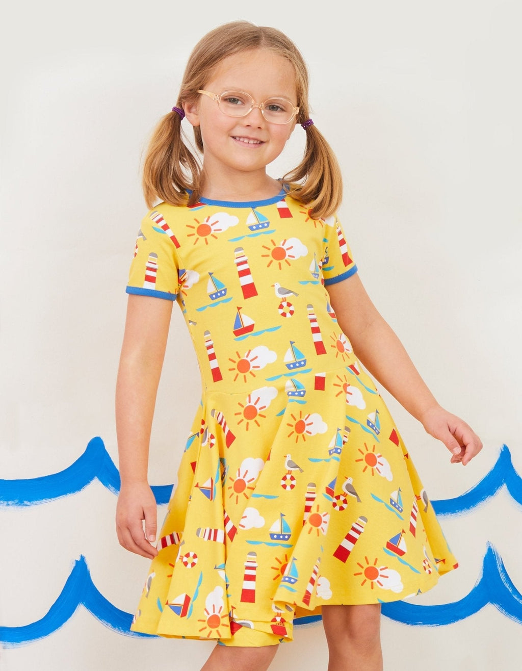 Toby Tiger Organic Short Sleeved Skater Dress - Seaside Print