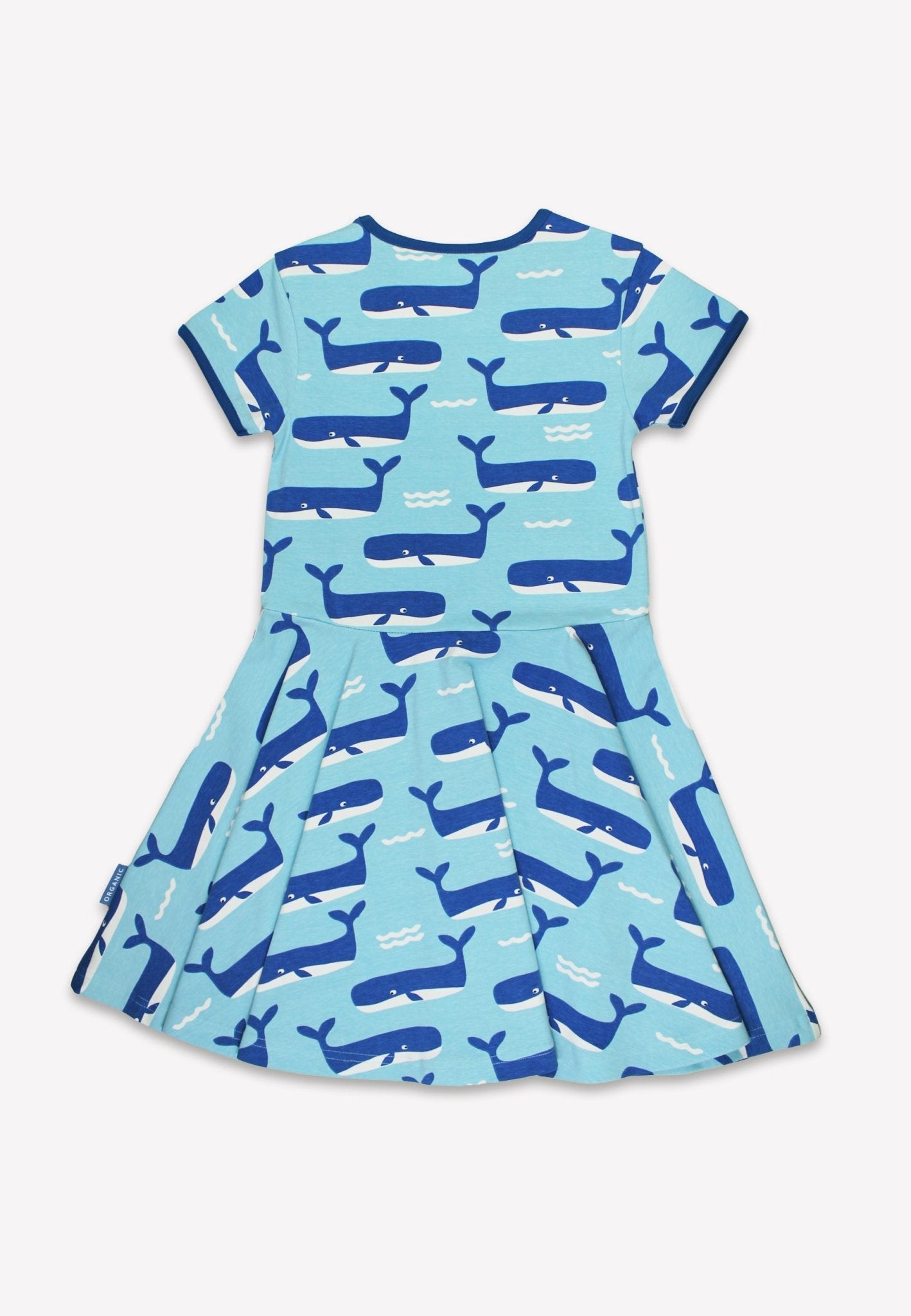 Toby Tiger Organic Short Sleeved Skater Dress - Whale Waves Print