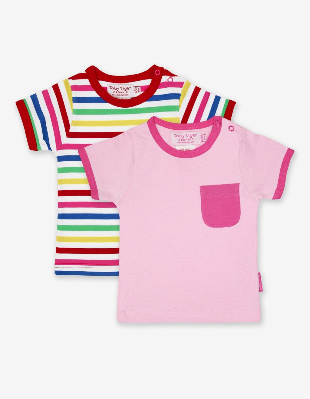 Toby Tiger Organic Short-Sleeved T-Shirt - Pink Multi Stripe - 2 Pack