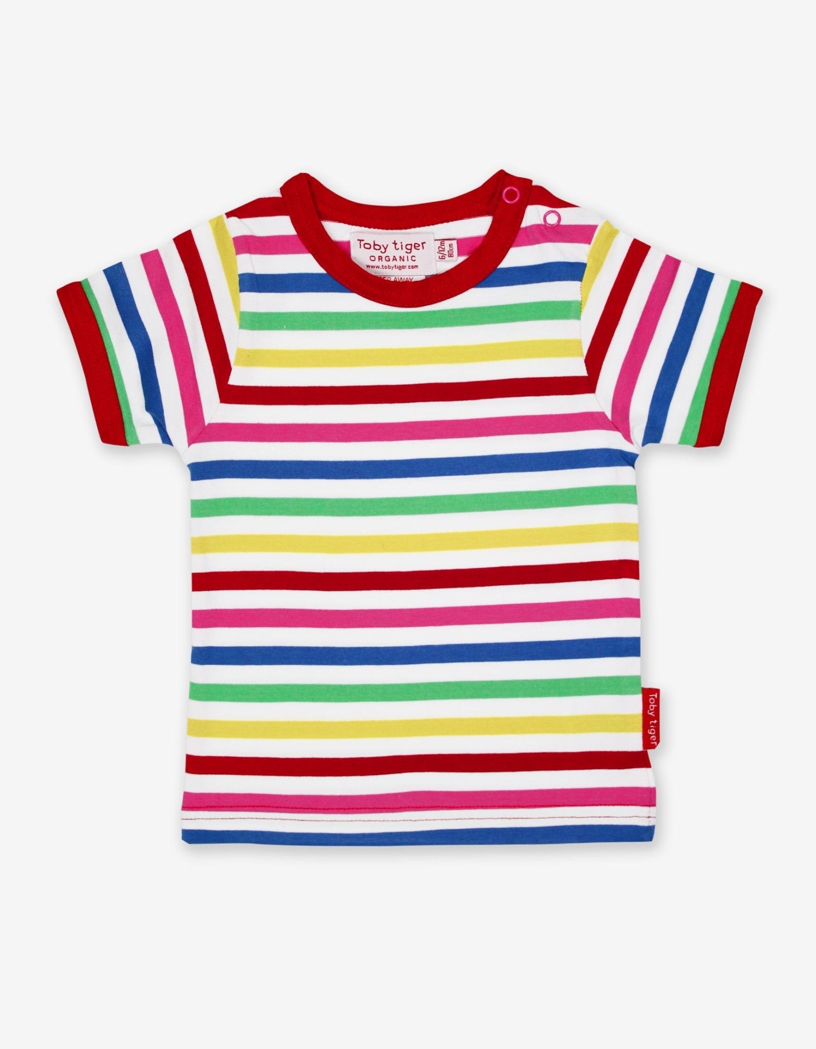 Toby Tiger Organic Short-Sleeved T-Shirt - Pink Multi Stripe - 2 Pack