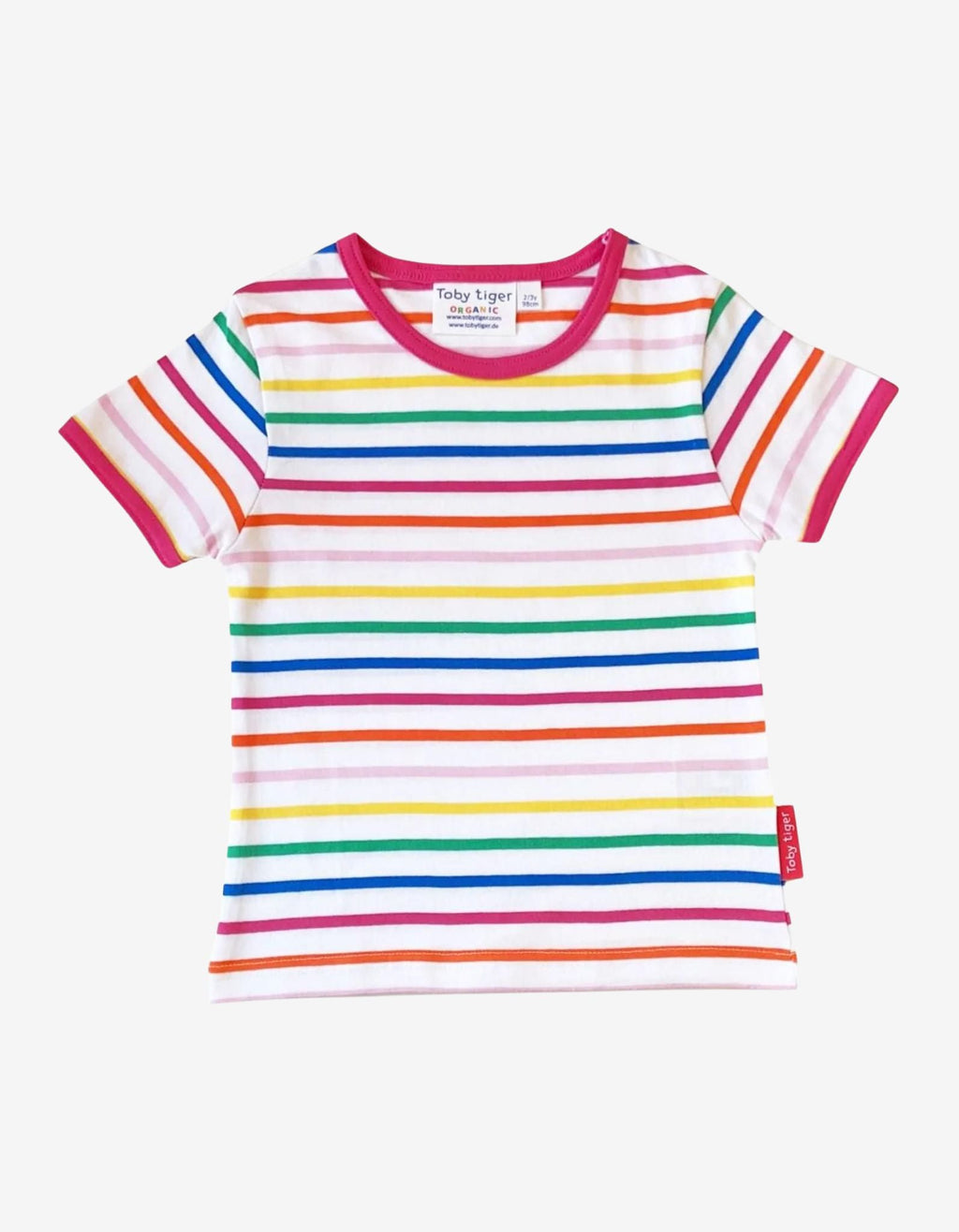 Toby Tiger Organic Short-Sleeved T-Shirt - Pink Rainbow Stripe Print