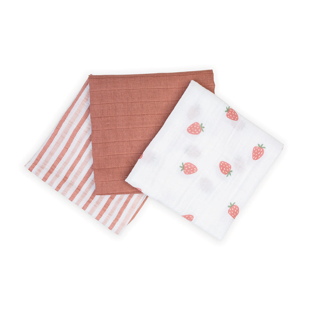 Lulujo - Muslin Squares - 3 Pack - Strawberries