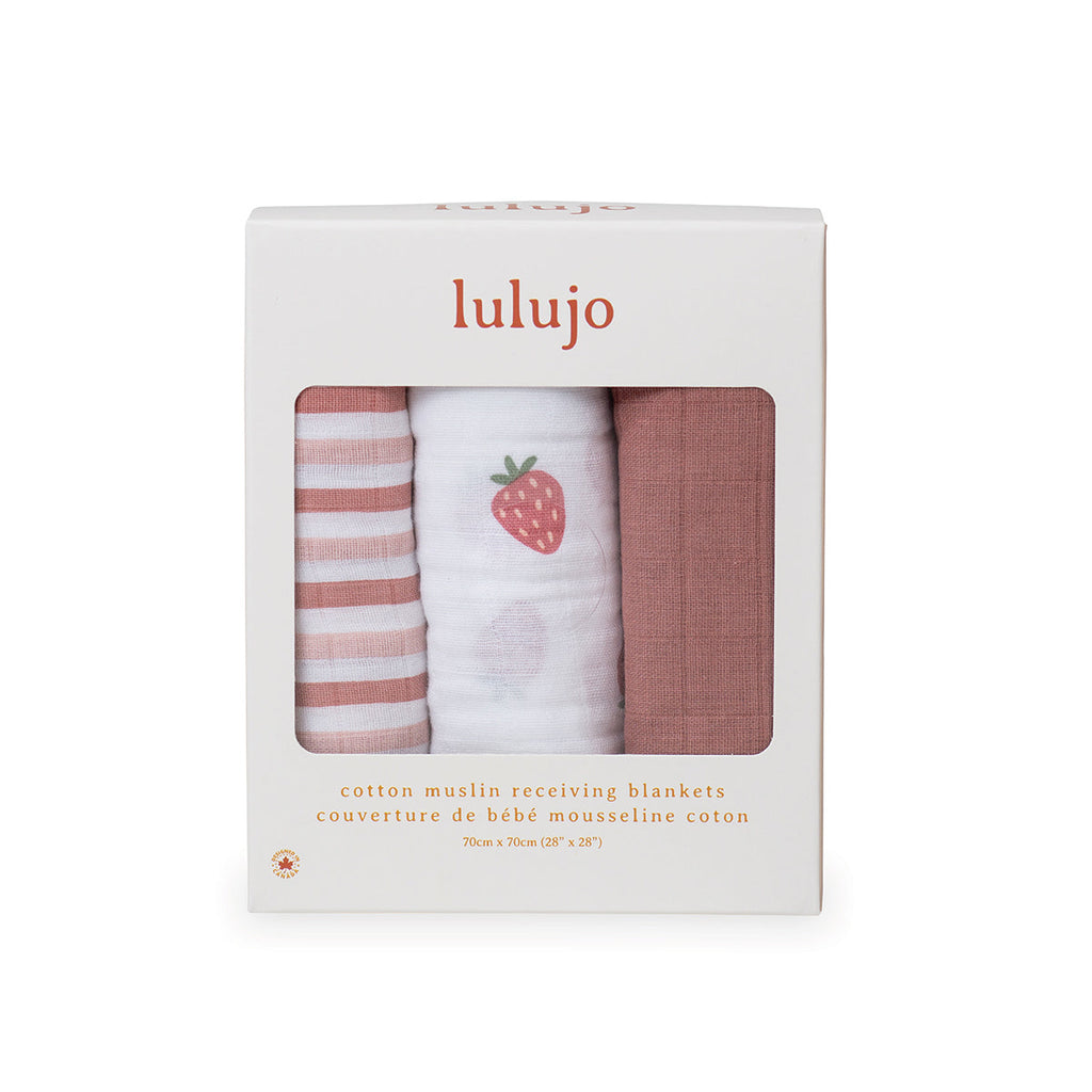 Lulujo - Muslin Squares - 3 Pack - Strawberries