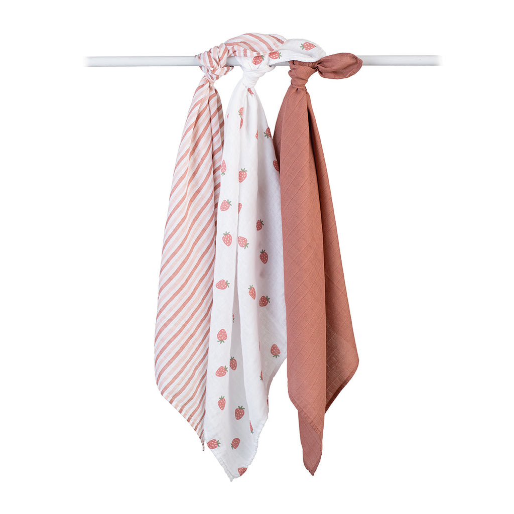 Lulujo - Muslin Squares - 3 Pack - Strawberries