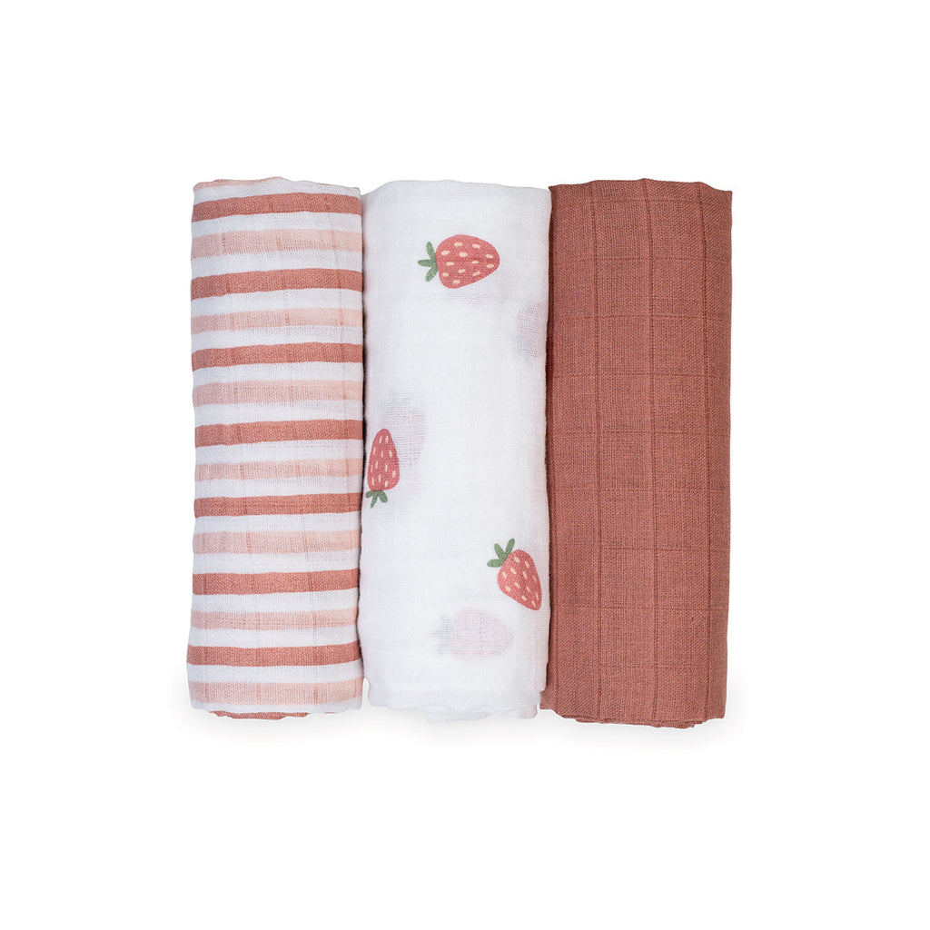 Lulujo - Muslin Squares - 3 Pack - Strawberries