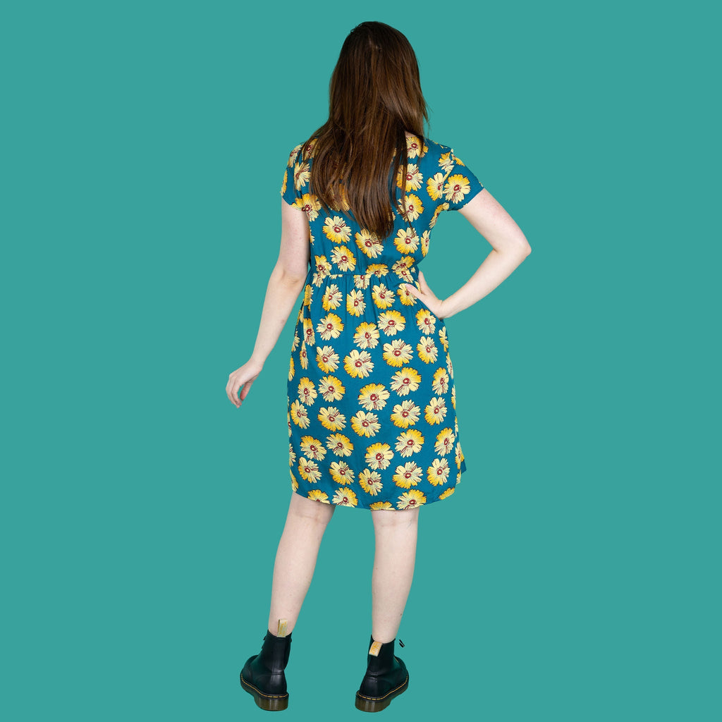 The Knee Length Breastfeeding Dress - Blue Sunflower