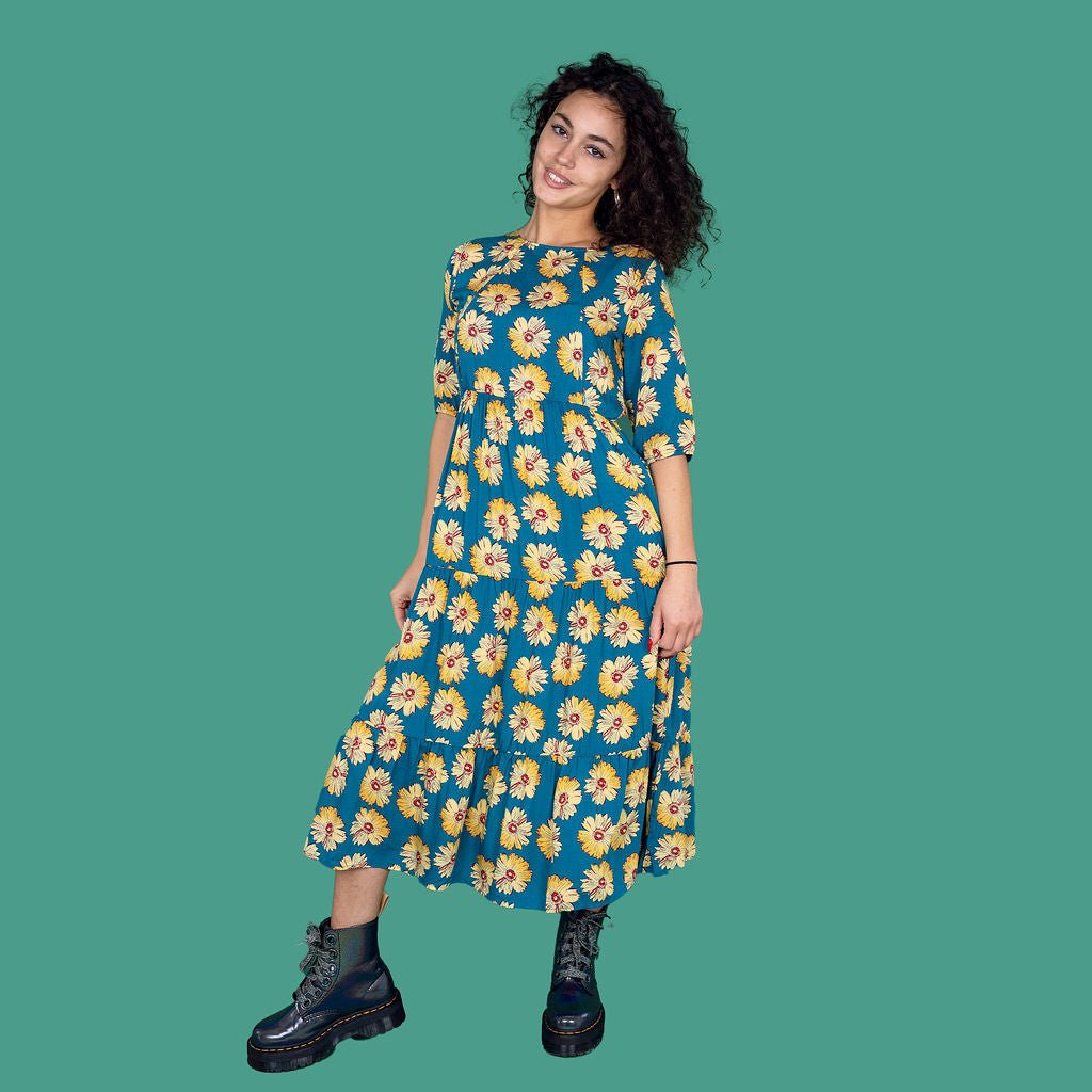 The Midi Breastfeeding Dress - Blue Sunflower
