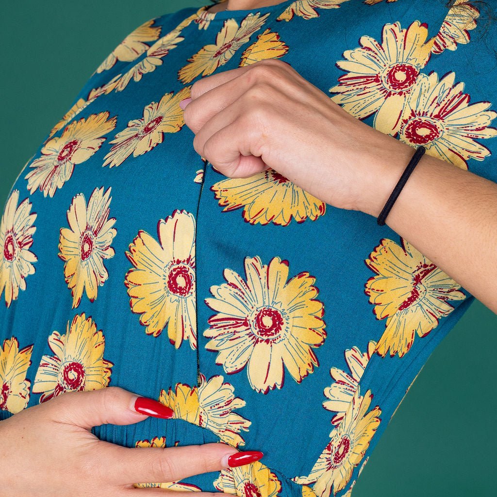 The Midi Breastfeeding Dress - Blue Sunflower