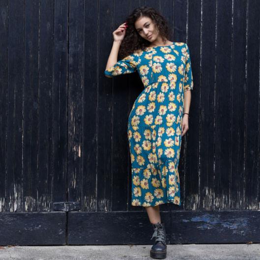 The Midi Breastfeeding Dress - Blue Sunflower