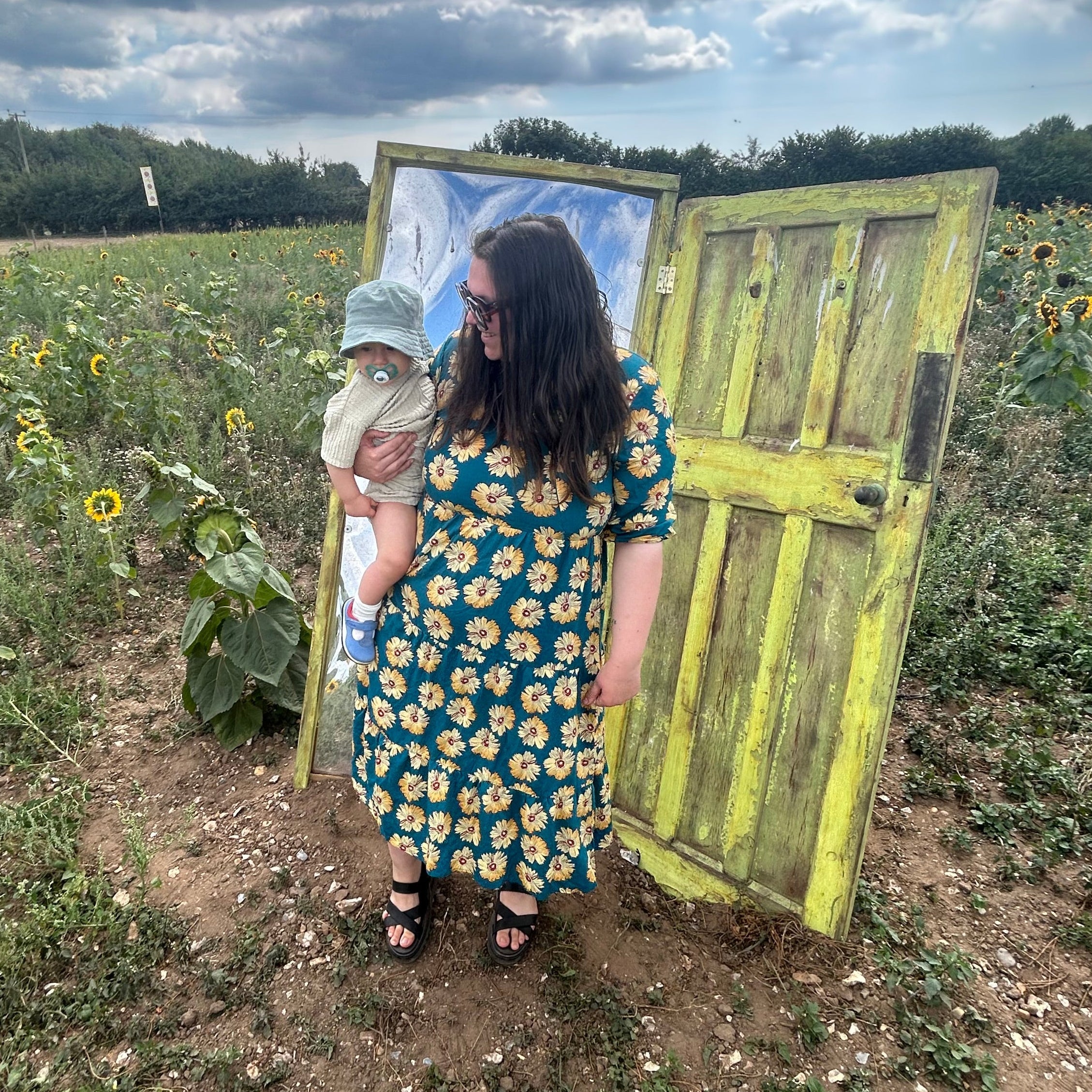 The Midi Breastfeeding Dress - Blue Sunflower
