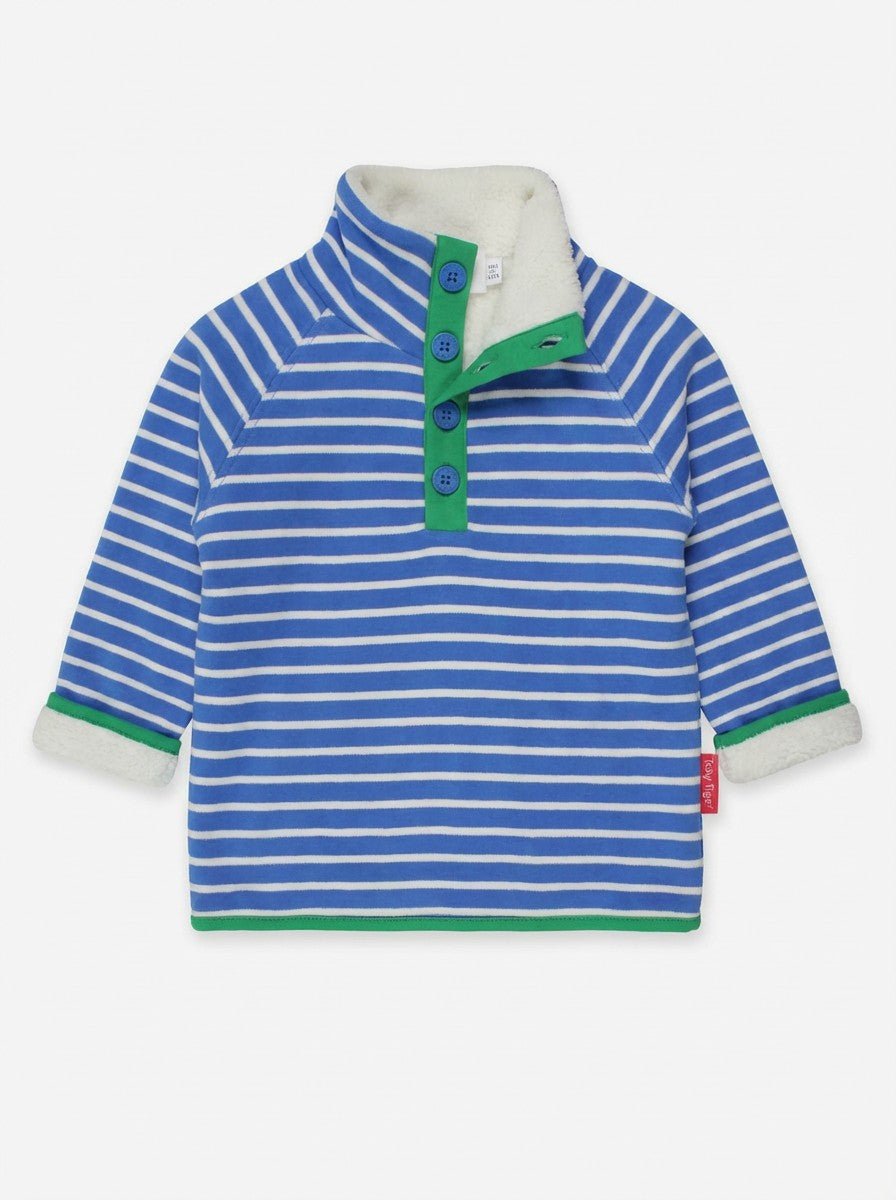 Toby Tiger Organic Cosy Fleece Sweatshirt - Blue Breton Stripe