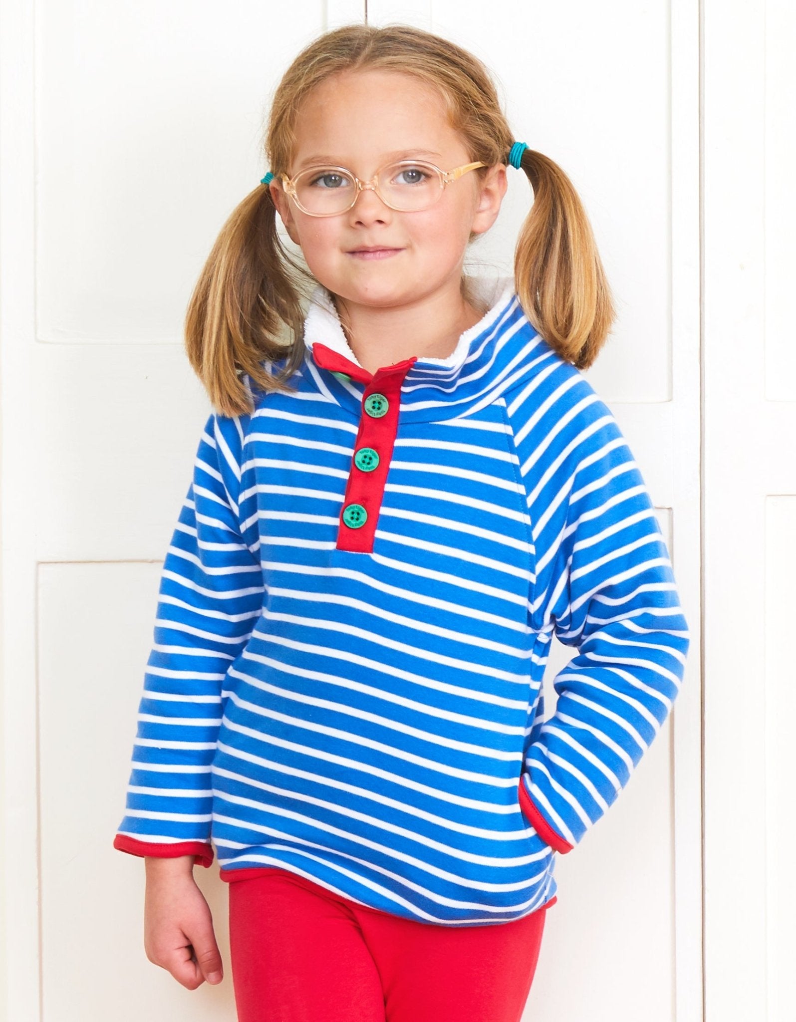 Toby Tiger Organic Cosy Fleece Sweatshirt - Blue Breton Stripe