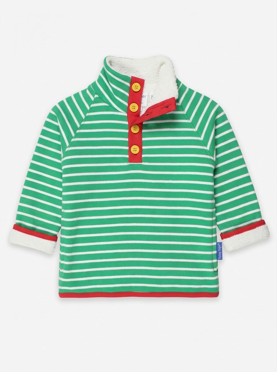 Toby Tiger Organic Cosy Fleece Sweatshirt - Green Breton Stripe