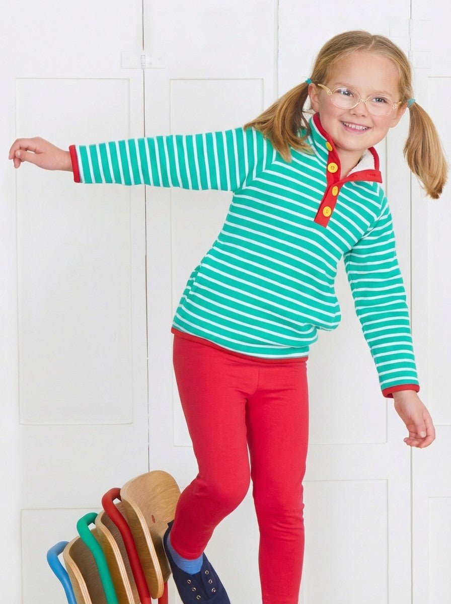 Toby Tiger Organic Cosy Fleece Sweatshirt - Green Breton Stripe