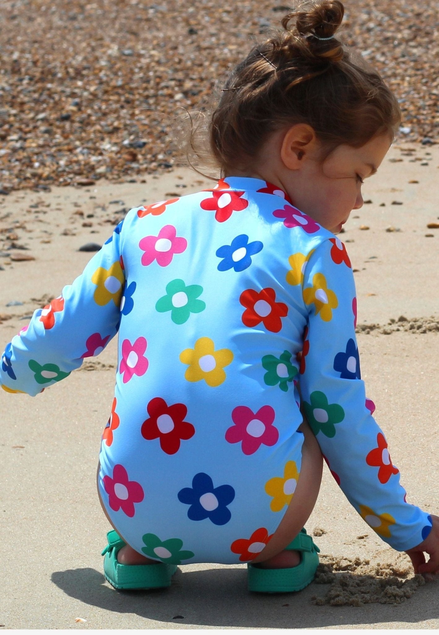 Long-Sleeved Kids' Swimsuit - Rainbow Bloom Print