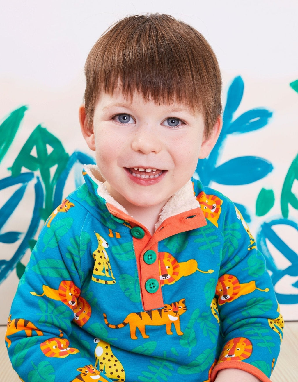 Toby Tiger Organic Cosy Fleece Sweatshirt - Wild Cats Print