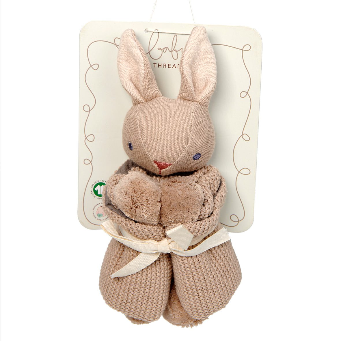 ThreadBear Design Organic Baby Comforter, Rattle & Doll Set in Taupe + Gift Box
