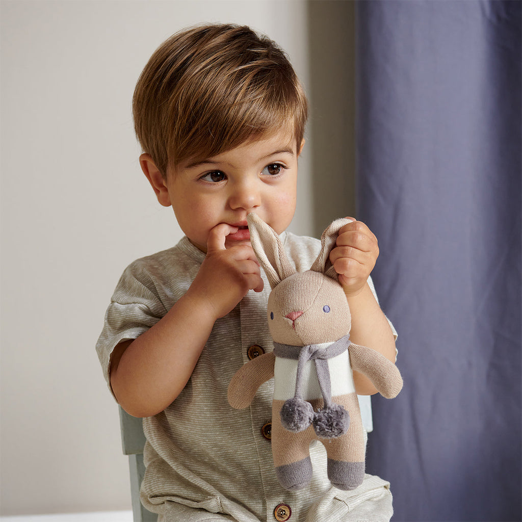 ThreadBear Design Organic Baby Comforter, Rattle & Doll Set in Taupe + Gift Box