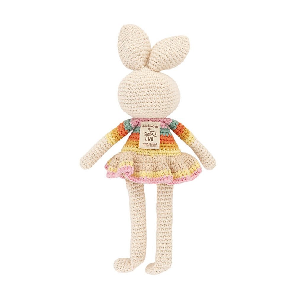 The bonniemob Organic Cotton Pink Rainbow Bonnie Ballerina Bunny Crochet Baby Toy - Baby&More