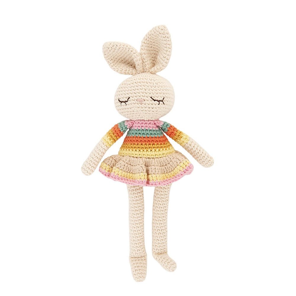 The bonniemob Organic Cotton Pink Rainbow Bonnie Ballerina Bunny Crochet Baby Toy - Baby&More
