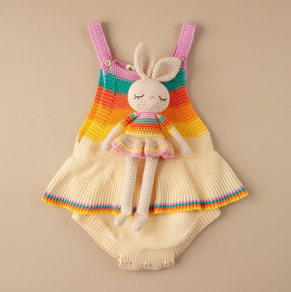 The bonniemob Organic Cotton Pink Rainbow Bonnie Ballerina Bunny Crochet Baby Toy - Baby&More
