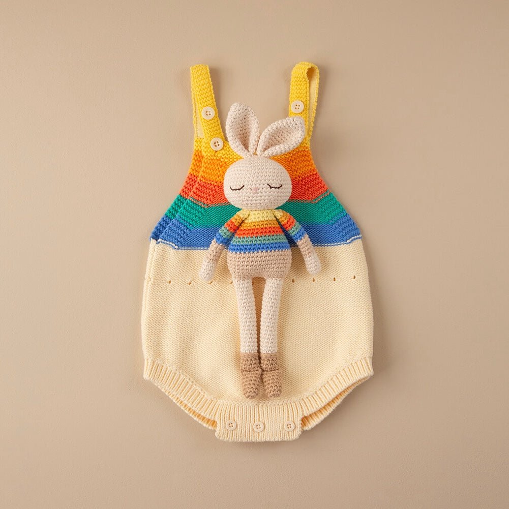 The bonniemob Organic Cotton Rainbow Stripe Bonnie Bunny Crochet Baby Toy - Baby&More