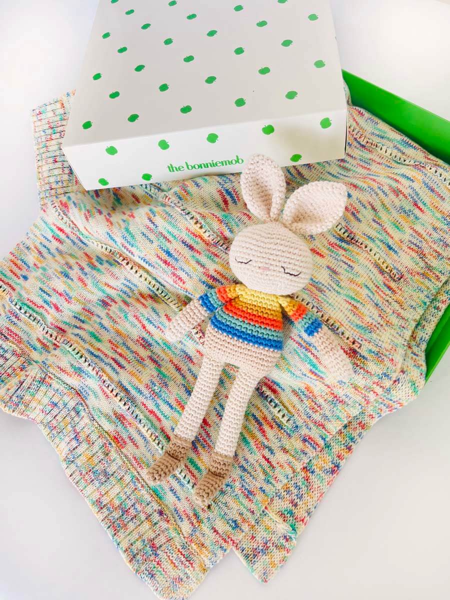 The bonniemob Organic Cotton Rainbow Stripe Bonnie Bunny Crochet Baby Toy - Baby&More
