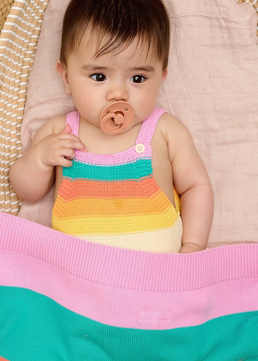 The bonniemob Personalised Pink Rainbow Stripe Organic Cotton Baby Blanket - Baby&More