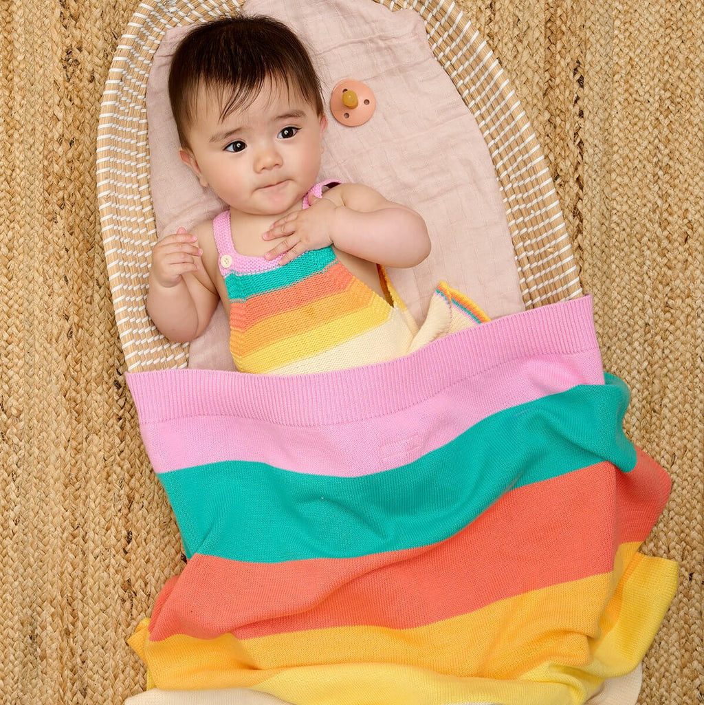 The bonniemob Personalised Pink Rainbow Stripe Organic Cotton Baby Blanket - Baby&More