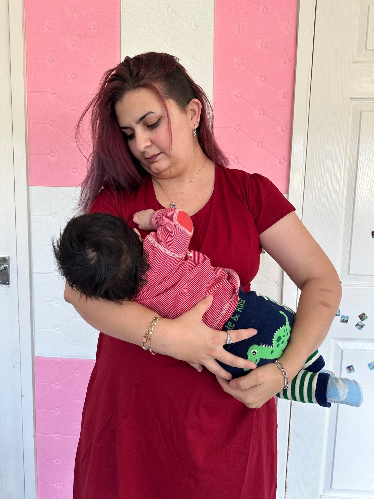 The Cotton Breastfeeding Dress - Burgundy Red - Baby&More