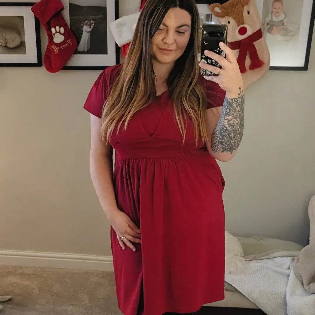 The Cotton Breastfeeding Dress - Burgundy Red - Baby&More
