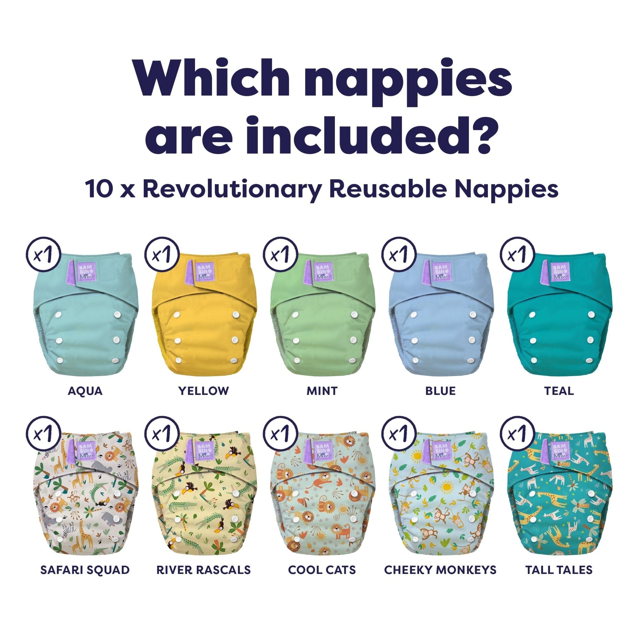 The Essentials Reusable Nappy Bundle - Wild Life & Pastels - Baby&More