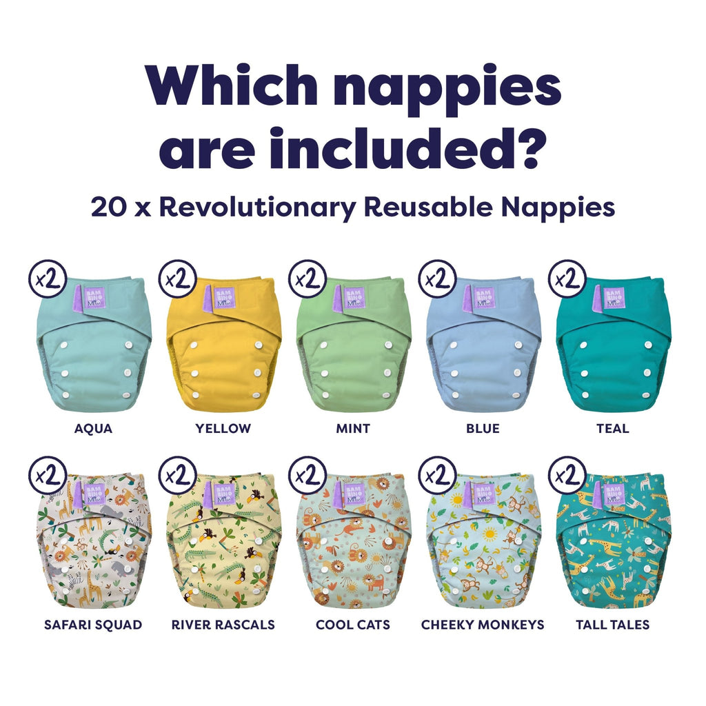 The Everything Reusable Nappy Bundle - Wild Life & Pastels - Baby&More