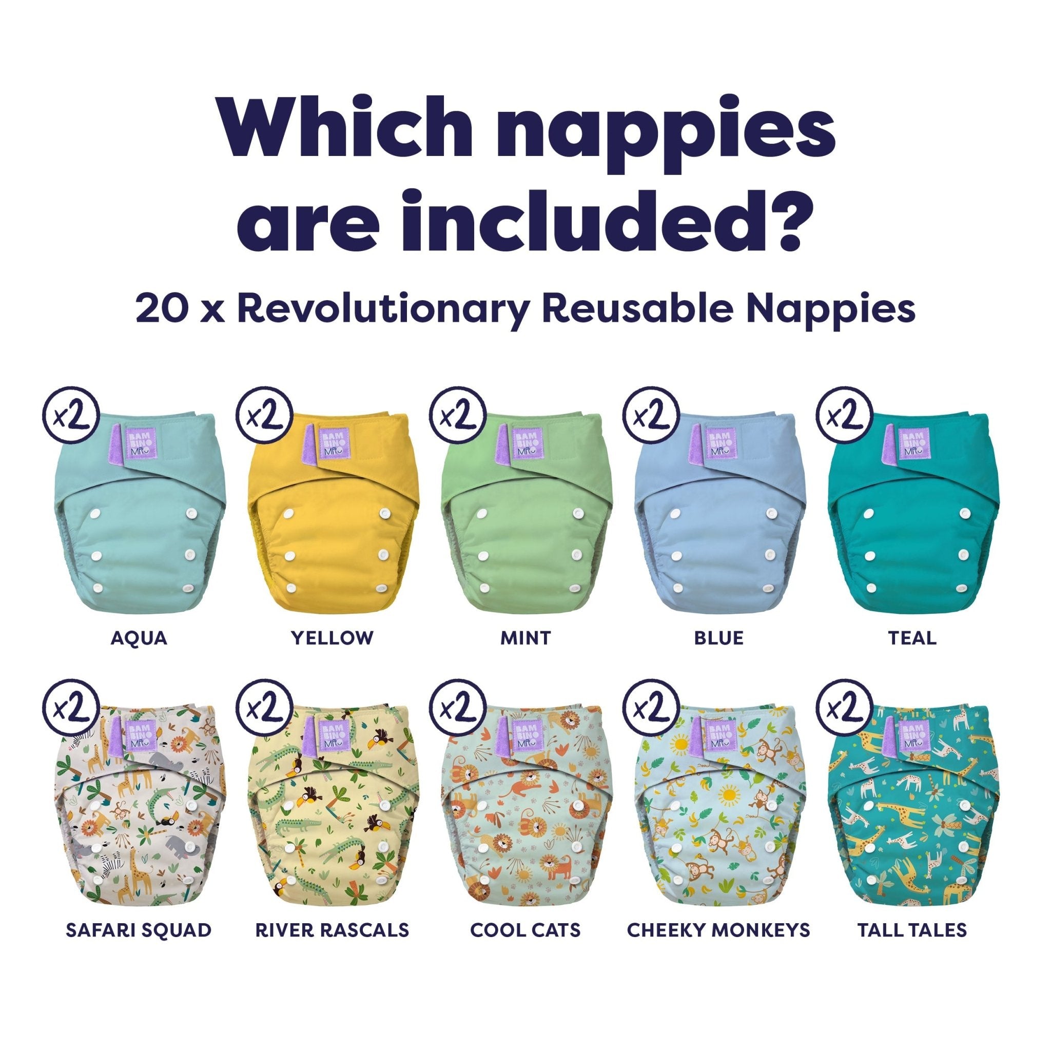 The Everything Reusable Nappy Bundle - Wild Life & Pastels - Baby&More
